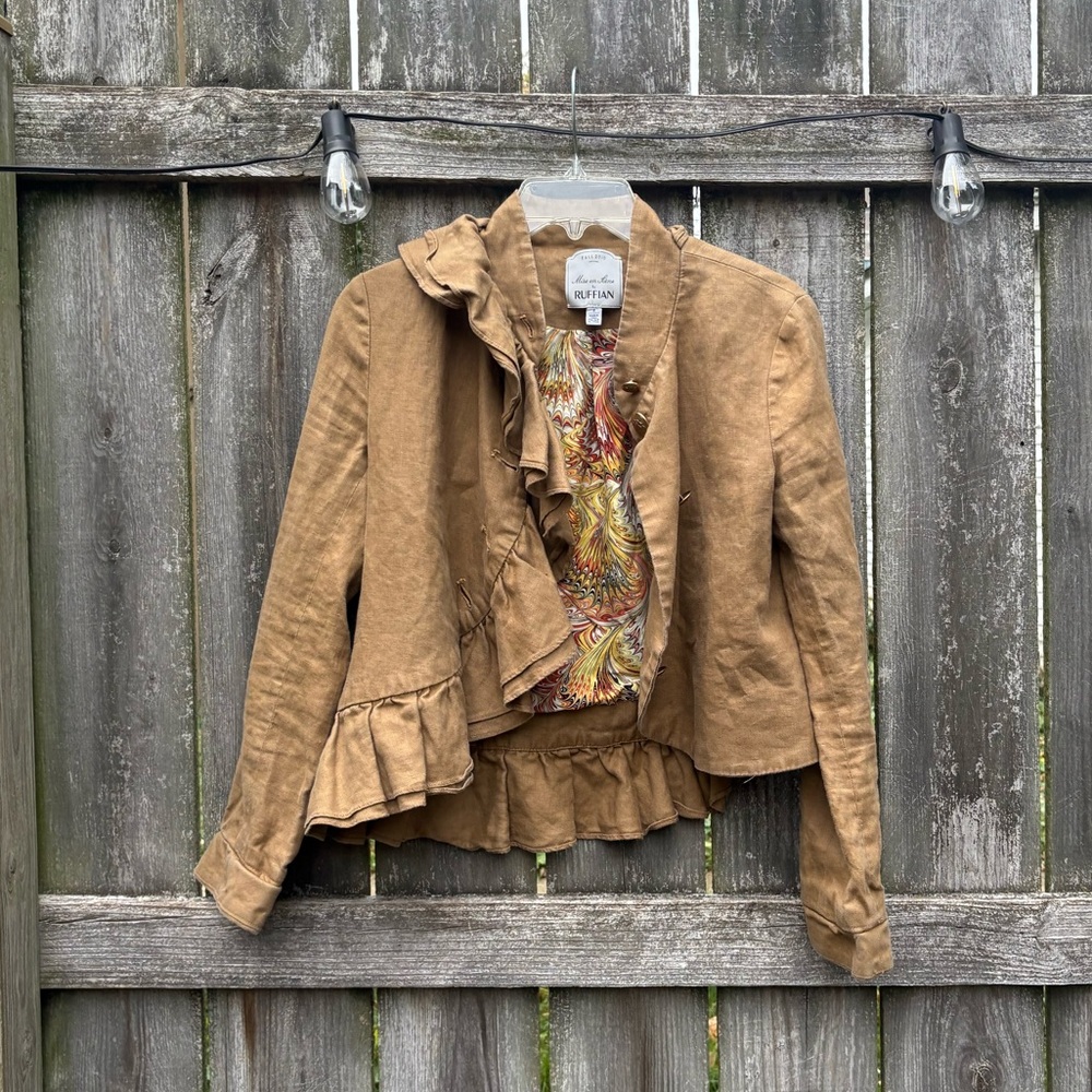 2010s Anthropologie Women's Tan Ruffled Jacket